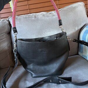 Mecha Méndez Black Leather Bucket Bag w/ Colorful Rope Handle